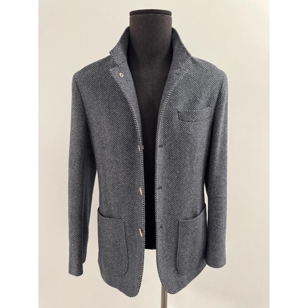 Brunello Cucinelli Blazer Style Mélange Herringbone Wool-Blend Coat Size 48